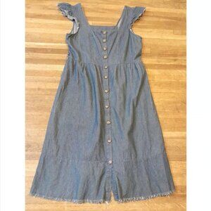 Womens Raw Hem Flutter Sleeve Cowgirl Western Rodeo Denim Size XL Midi Dress